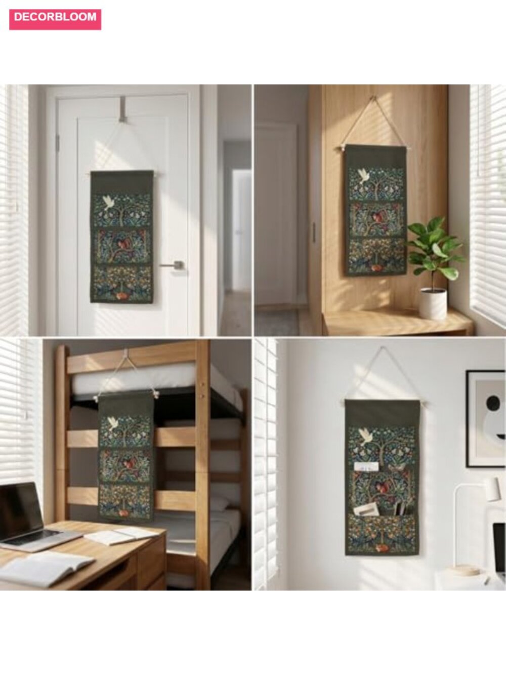 Canvas Wall Hanging Organizer with Pockets Woodland Animals Door Closet Storage - Picture 4 of 5